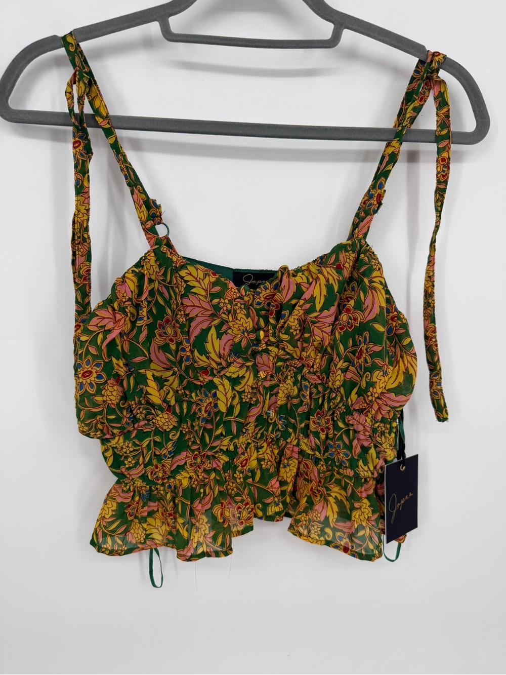 Japna Green Floral Tie-Strap Camisole Top